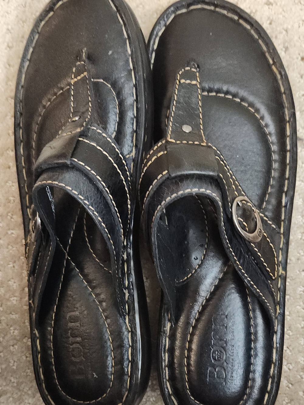 Black Stitched Slip-On Sandals